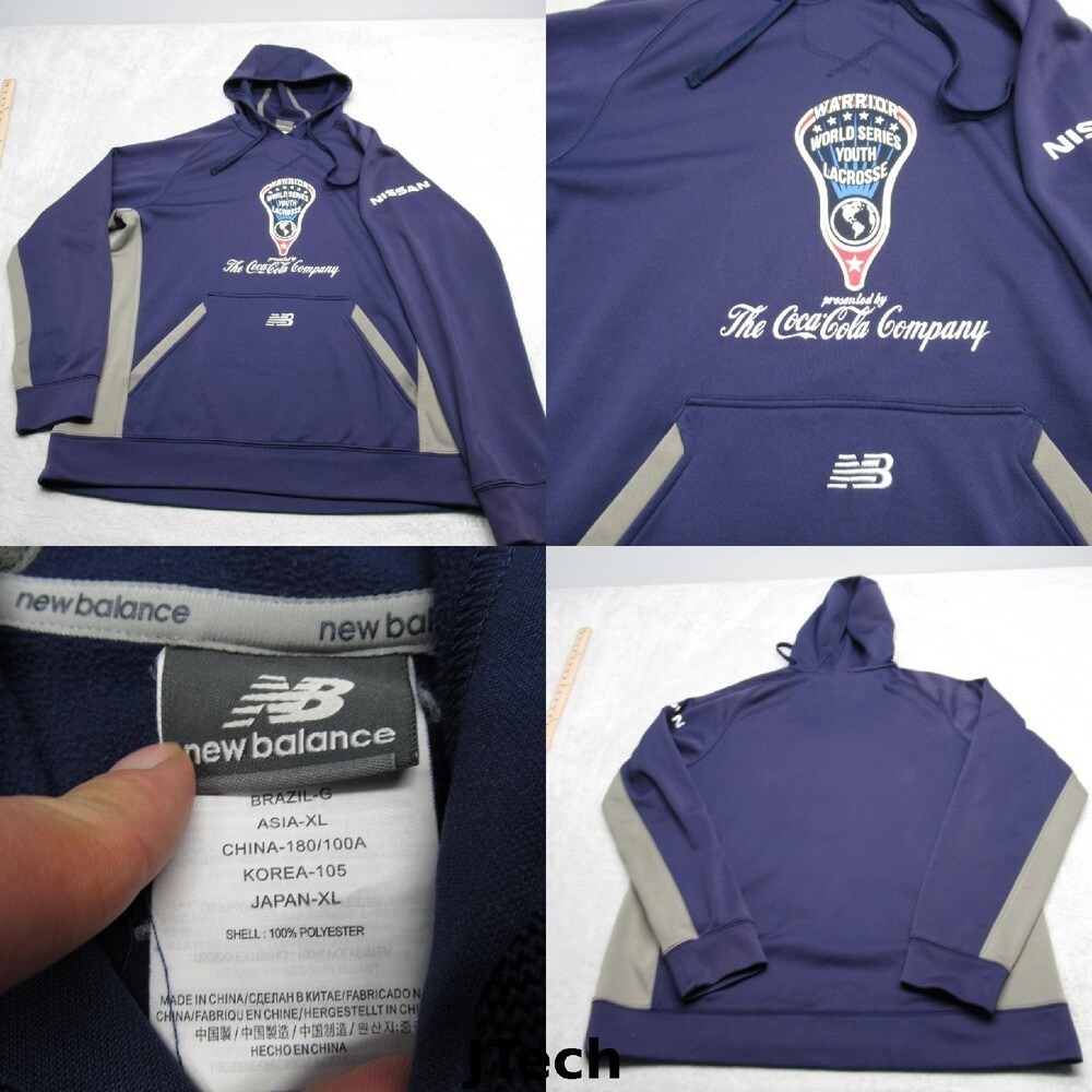 New Balance Hoodie Mens Large Blue Warriors Lacrosse Coca Cola Fleece Pullover